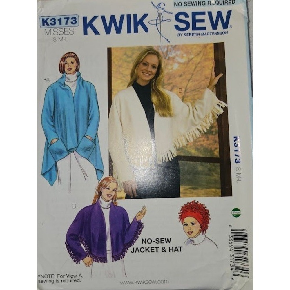 Kwik Sew K3173 Misses No-Sew Jacket and Hat Pattern Size S-M-L Fleece Kerstin M